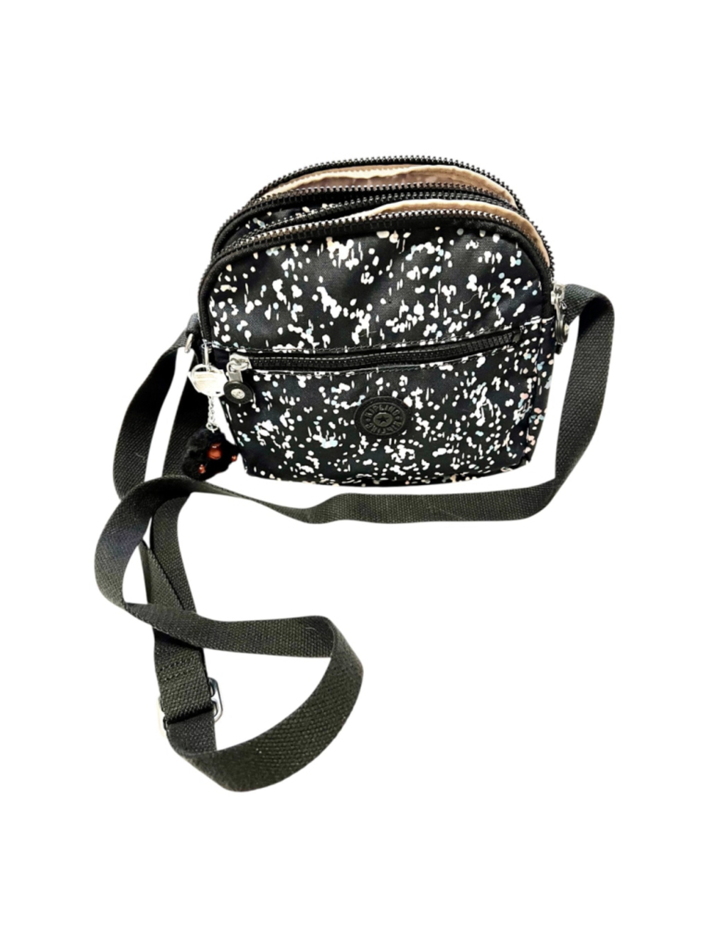 Kipling Wes Crossbody Shoulder Bag Purse Nylon Sprinkled Black and White Dots